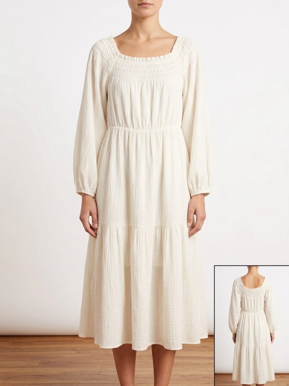 H&M Cream Smocked Square-Neck Tunic Dress maternity